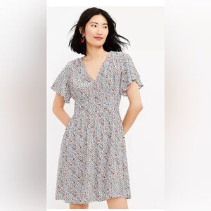 Floral Flutter V-Neck Pocket Dress petite 6 like new